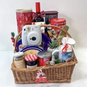 Sugary Sumptuous Luxury holiday gifts Basket With Cookies, Live Succulent, Polaroid Camera, And More