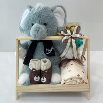 Kisses & Cuddles Gift Hamper For Newborn Babies filled with soft toy, towel, and more