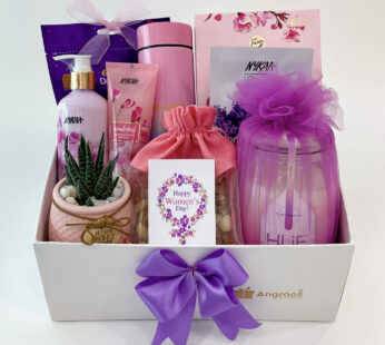 Pink Poetry Women’s Day Gift Hamper With Assorted Nuts, Self-Care Products, And More