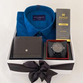 memorable gifts for groom to be, contains with a shirt, watch, perfume, and more