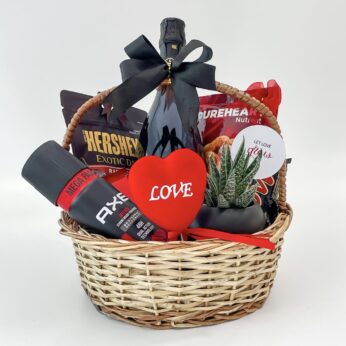 Blush Red Valentine’s Day Gift With Chocolates, Cashews, Red Wine, And More