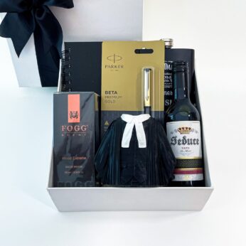 Retro Aesthetics Gift Hamper For Advocate With Notepad, Steel Hip Flask, Parker Pen, And More