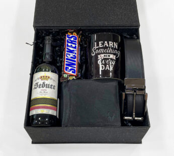 Customised gifts box for groom to be, includes grape juice, wallet, and men’s belt