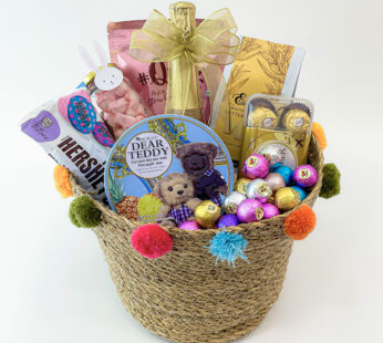 New Hopes Easter Gift Basket With Wafer Cubes, Chocolates, Red Wine, And More