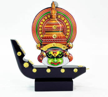 Kathakali Miniature Wooden Boat Showpiece Gift (Width 8in, Height 9in)