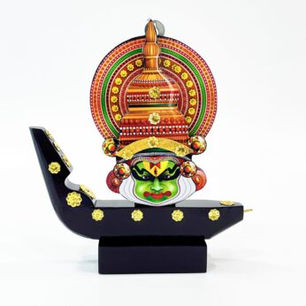 Kathakali Miniature Wooden Boat Showpiece Gift (Width 8in, Height 9in)