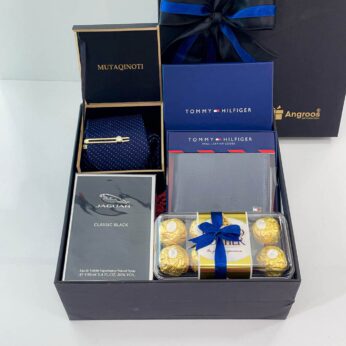 Find the premium gift box for him that contains chocolates, perfume, and a wallet.