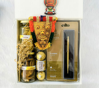 Delight Kerala gift hamper with banana chips and handcraft Nettipattam