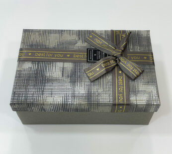 Ribbon Tied Ash-Colored Gift Box with Uneven Lines Texture ( 3 x 5.5 x 8.25 Inches )