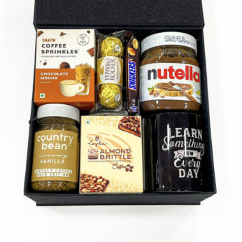 Find a thank you gift hamper for clients filled with delicious goodies and a customized mug.