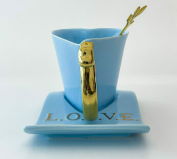 Sleek and Stylish Blue Coffee Mug Set with Serving Tray