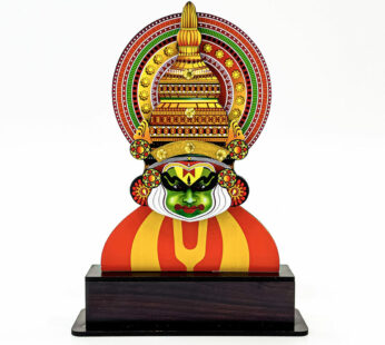 Handcrafted wooden kathakali mask stand (H 10In, W 7in, and L 2.25in)