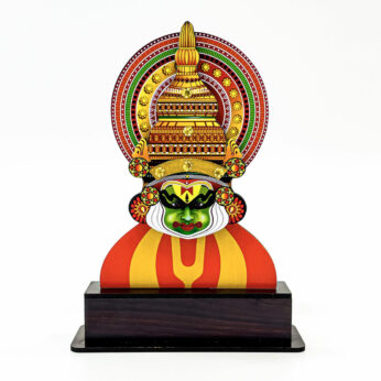 Handcrafted wooden kathakali mask stand (H 10In, W 7in, and L 2.25in)