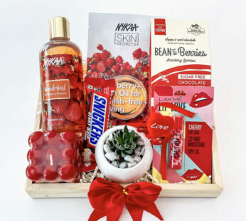 red-berry birthday gift ideas for mom filled with sheet masks, lip balm, and more