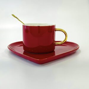 Red mug with heart shape trey