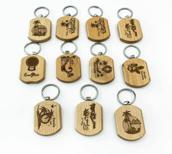 Wooden Kerala keychains ( 12 types ) with a height of 4cm, a width of 5cm, and a length of 1cm