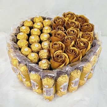 Birthday gifts for mom India with Mouthwatering chocolates, and artificial golden rose