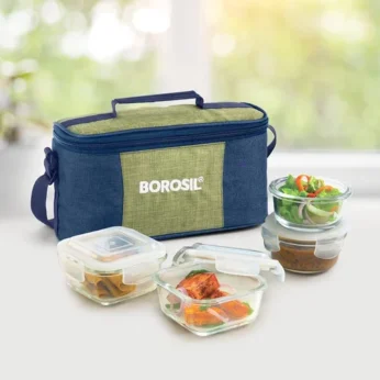 Borosil Ace Universal Lunch Boxes Set of 4 (320 ml, 240 ml) with Lunch Bag