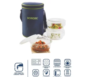 Borosil Klip N Store Microwavable Containers, 400 ml, Set of 3 with Lunch Bag