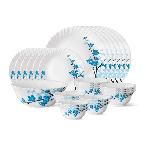 Larah By Borosil Mimosa Opalware Glass Dinner Set of 25-Pieces