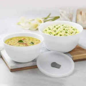 Larah by Borosil - Set of 2 Mixing and Serving Bowl with Lid - 750ml + 1L
