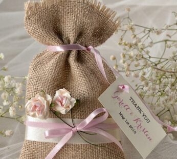 Chocolate jute bags for return gifts for weddings (H 12 x W 8cm) x 50 pcs