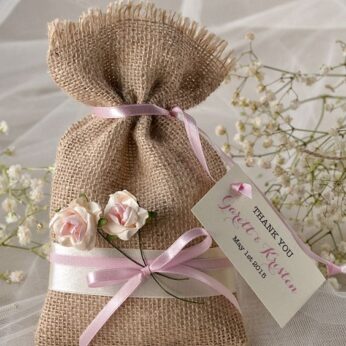 Chocolate jute bags for return gifts for weddings (H 12 x W 8cm) x 50 pcs
