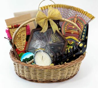 A special Onam gift for men contains Kerala mundu, Banana chips, and more exciting gifts.