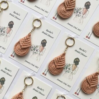 wedding return gift ideas for friends with macrame keychains and cards (H 6x W 4 cm) x 50 pcs