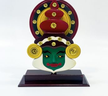 Handmade stunning multicolored kathakali face with wooden stand (9 x 7 x 3 cm)