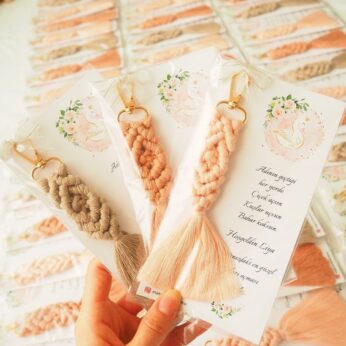 Colorful pastel macrame keychains with message cards for wedding return gifts (50 Pcs)( making time 7 days)