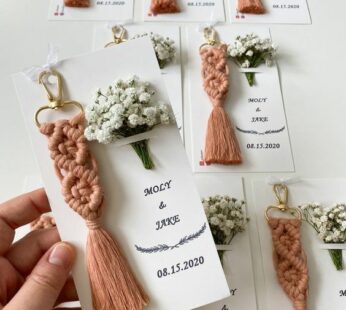 Beautiful Handmade return gifts with macrame keychains and dried flowers x 50 Pcs