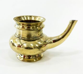 Traditional brass Kindi vessel (water dispenser): H 2.75 x W 4 x L 3 inches