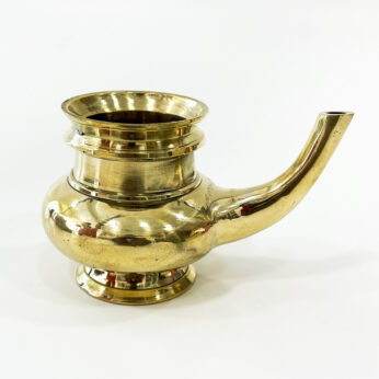 Traditional brass Kindi vessel (water dispenser): H 2.75 x W 4 x L 3 inches