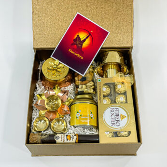 Perfect Dhanteras Gift Set: Oh Cha Tea, Mixed Nuts Bottle, Decorative Copper Bowl, and More