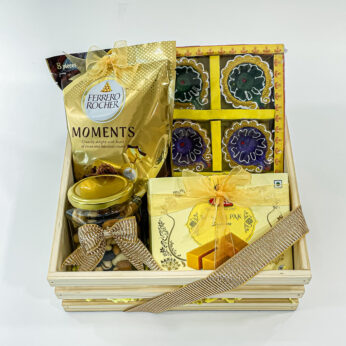 Indian Gift Hampers with Diya Set, Mixed Nuts, Ferrero Rocher, Mysore Pak, and More