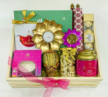 Sweet Gift Boxes with Dussehra Gift Items With Premium scented Candle, Handcrafted elephant large, Ferrero Rocher Chocolates And More Festive Treasures