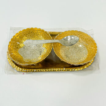 Handmade golden bowl set with 2 pieces (H 1.25 x W 7.75 x L 4 inches)