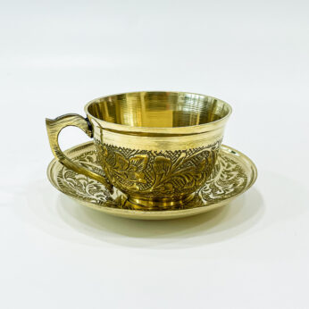sparkling golden brass cup with saucer (H 2 x W 4 x L 1.5 inches)