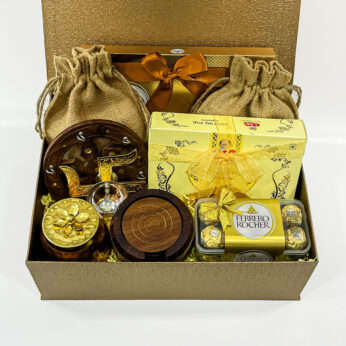 Elevate Your Gifting with Unique Indian Gift Hampers With Wooden Tea Coasters, Brass Swastik Diya And More Indian Special Gift Items