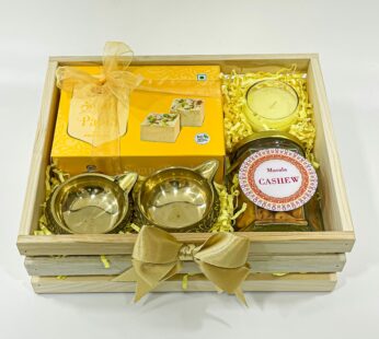 Elegant Indian Gift Baskets with Soan Papdi, Candle, Masala Cashew, and Diyas