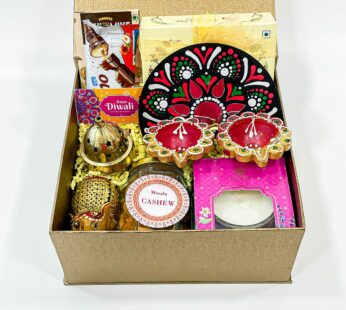 Delightful Diwali Gift Hamper with Paul & Mike Chocolates, Masala Cashew, Colorful Diya, and More – Celebrate the Festival of Lights with Elegance and Flavour