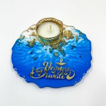 Charming blue: resin coaster with Diya holder for Diwali moments (L 4.5 x W 4.5 inches)