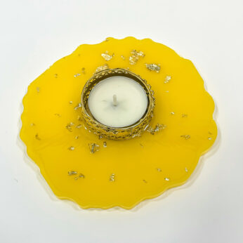 Yellow daisy: handmade resin candle holder or diya holder (L 4.5 x W 4.5 inches)