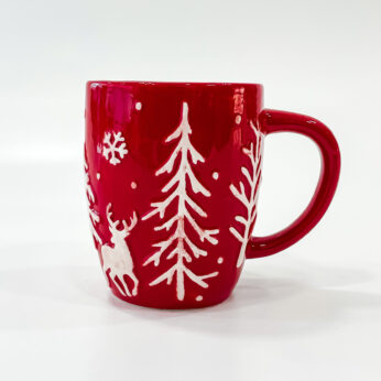 Enjoy Xmas in Joyful Sips with Red Ceramic Christmas Coffee Mug (3.5×3.5×4.5)