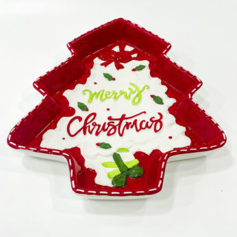 Christmas Special Ceramic Xmas Tree Plate Red & White colored | 8.5x10x1.5