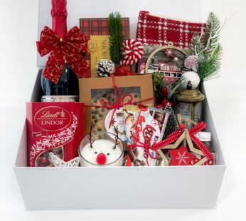 Snowy Elegance: White Christmas Gift Box with Lindt Truffles & Festive Treats
