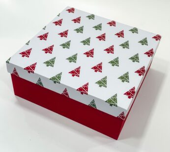 Empty Christmas Gift Box with Festive Red and Green Xmas Tree Design | 9x9x3.5 Inches | Smart Board Material