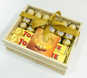 Celebrate Diwali with Sweet Delights: Diwali Chocolate Box Gift Hampers with Toblerone of Switzerland Milk Chocolate, Ferrero Rocher And Diwali Greeting Card