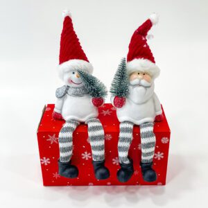 sitting snow man and Santa pair